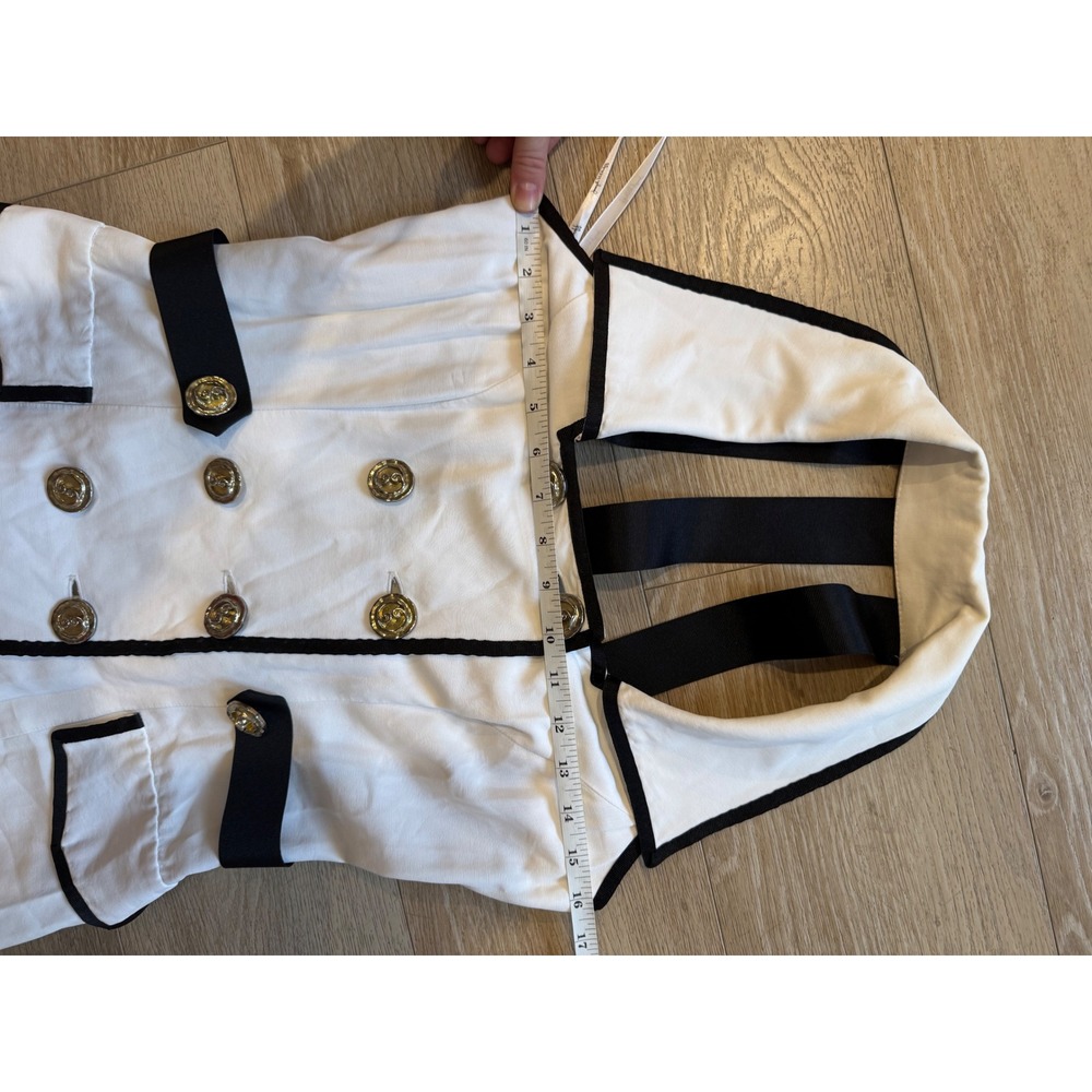 Joseph Ribkoff Vintage Pin Up Romper White Black Double Breasted Halter Size 6 - Picture 13 of 14